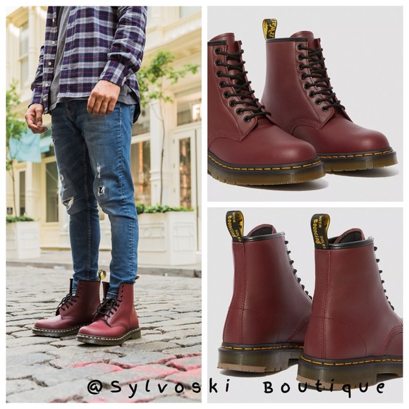 🆕DR MARTENS 1460 SLIP RESISTANT LEATHER LACE UP BOOTS CHERRY RED
